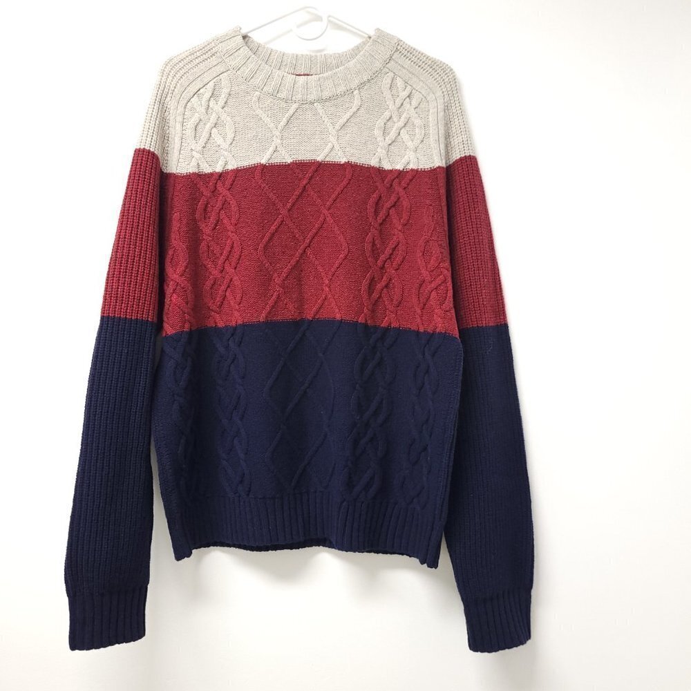 LANDS'END Mens Pullover Long Sleeve Sweater Crew Neck Cable Knit Size L 42-44